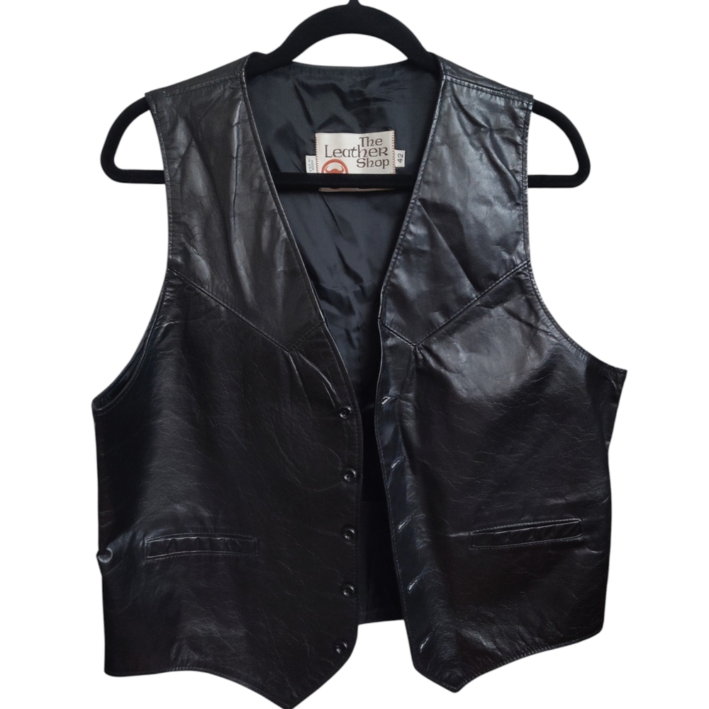 Men's Black REAL Leather Vest - The Leather Shop - Size 42